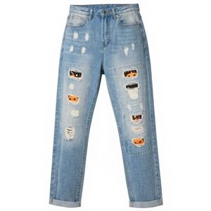 NEW‎ Halloween Patched High Waisted Distressed Denim Jeans. Size 26
